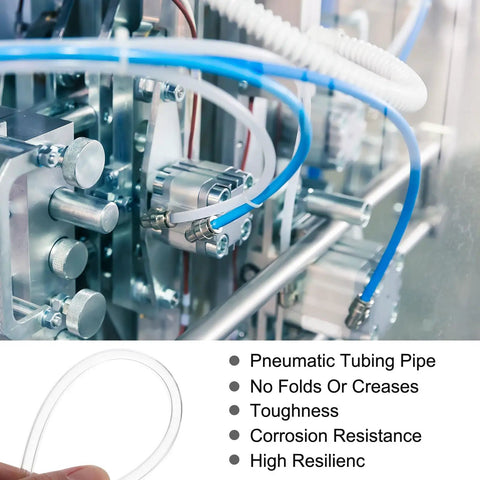 Clear PU Tubing 6mm By 4mm Pneumatic Air Line Hose used in industrial machinery, highlighting its toughness and corrosion resistance.