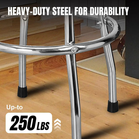 Swivel Bar Stool With Padded 14.5 Inch Seat And Chrome Plated Legs For Garage Or Shop Heavy Duty Steel Build Support 250 Lbs