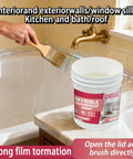 Person applying Heavy Duty Transparent Waterproof Sealant And Clear Invisible Liquid Coating For Roofs Walls Garden Bathroom Kitchen Blocks Moisture And Seals Cracks Indoors Or Outdoors No Sweat with a brush.
