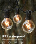 Two Pack 100Ft Outdoor String Lights Dimmable G40 Globe Bulbs Waterproof Patio Lights For Backyard Party Vibes Cafe Wedding Christmas Decor 54 Bulbs Each, Easy Hanging, UL Listed in rain showing IP45 weatherproof feature