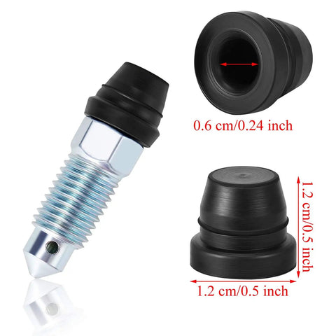 Brake Bleeder Screw Cap Rubber Dust Cover Set For Cars And Motorcycles Black 60 Pieces with detailed size measurements