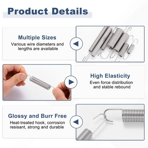 Product details of Stainless Steel Extension Springs With Dual Hooks 1mm Wire Diameter 8mm Outer Diameter 50mm Length Two Pack