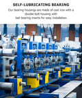 Heavy Hitter Cast Iron Pillow Block Bearing Kit Featuring Dual Bolt Flange Housing And Compact Two Hole Design For Cramped Workspaces And Daily Factory Production Lines on industrial assembly line.