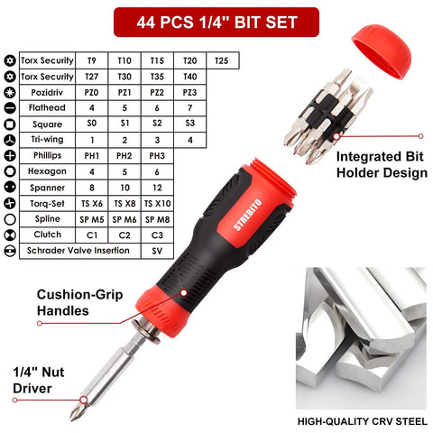 191-Piece Multi Bit Precision Screwdriver Set With One Quarter Inch Nut Driver showing cushion-grip handle and bit holder design