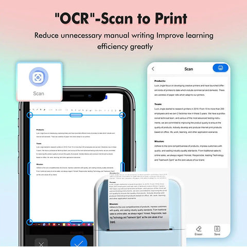 Banapoy Inkless Bluetooth Thermal Label Maker Machine With Five Rolls Paper Portable pocket-sized printer for scanning documents.