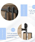Image showing the 4 Ft Mini Cabinet Bypass Barn Door Hardware Kit With Single Track setup, highlighting door clearance and gap specifics.