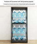 Slick Heavy Duty Walk In Closet Organizer Island With Durable Fabric Enclosure Cover And Three Robust Hanging Rails For Massive Wardrobe Upgrades And Zero Hassle Assembly In Black featuring stacked water bottles.