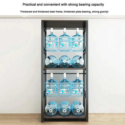 Slick Heavy Duty Walk In Closet Organizer Island With Durable Fabric Enclosure Cover And Three Robust Hanging Rails For Massive Wardrobe Upgrades And Zero Hassle Assembly In Black featuring stacked water bottles.