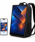 Turning Heads Everywhere With This Knockout 21.5 Inch Touchscreen Advertising Backpack Running Android 11 And Built Tough With An IP65 Shell So Your Mobile Ads Just Fly Off The Shelf Fast next to a smartphone for control.