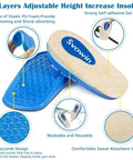 Three Layer Adjustable Orthopedic Heel Wedge Lift For Leg Length Discrepancies And Height Increase Insoles, blue and beige design.