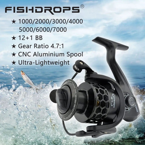 Ultra Lightweight Spinning Fishing Reel With 12 Plus 1 Ball Bearings, One Way Clutch, Anti-Reverse, Carved Aluminum Spool