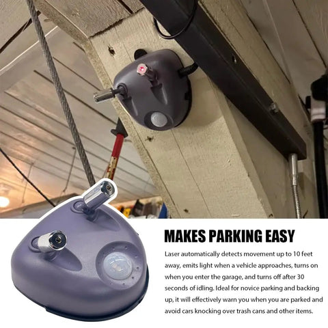 Dual Laser Garage Parking Assist Guide Lock Your Parking Spot Every Time With 360 Degree Adjustable Motion Sensors installed on ceiling.