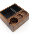 4 In 1 Espresso Knock Box And Tamper Mat Stand For 58mm Coffee Accessories in Brown Walnut Finish, top angle view
