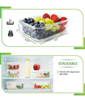 Glass Meal Prep Containers Set 5 Pack 30 Oz Each With Lids Multi Compartment Storage No Fuss Dishwasher Microwave Freezer Oven Safe Durable Clear Glass For Easy Meal Prep And Healthier Eating filled with fruit in fridge.