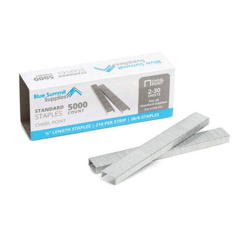 50,000 Staples 1/4 Inch Chisel Point Jam-Free Office Staples, 210 Per Strip, Stainless Steel, 10 Boxes Of 5,000