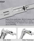 8 Inch Ball Bearing Drawer Slides 100Lb Full Extension Side Mount Pair For Heavy Duty Kitchen Cabinets And Workshop Drawers, Premium Steel With Galvanized Finish, Rust Resistant, 100000 Pull Out Cycles, Smooth Quiet Operation, side width and thickness shown
