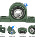 4 Pack UCP205-14 Pillow Block Bearing With 7/8 Inch Bore, Solid Cast Iron Base Mounted Housing, Self Aligning Insert Bearing Block For Smooth, Low Friction, Quiet Operation In Machinery And Conveyor Setups. Front view with dust cap