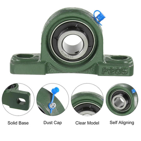 4 Pack UCP205-14 Pillow Block Bearing With 7/8 Inch Bore, Solid Cast Iron Base Mounted Housing, Self Aligning Insert Bearing Block For Smooth, Low Friction, Quiet Operation In Machinery And Conveyor Setups. Front view with dust cap