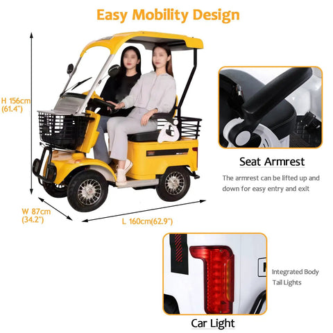Legit 60V Electric Mobility Scooter Built Tough With A Beefy 650 Watt Motor showing easy entry design with two riders.