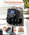 Coin Counter And Sorter With Intuitive Display, Fast 300 Coins Per Minute, 5 Coin Tubes And 5 Trays, Wrapper Ready Coin Sorting Machine