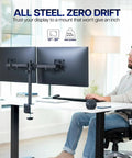 Rock Solid Dual Monitor Desk Mount For 13 To 30 Inch Screens Up To 22 Lbs Each, Heavy Duty Steel Arm With C Clamp Or Grommet, installed