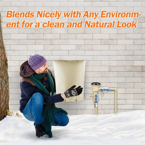Backflow Preventer Pipe Insulation Cover For Winter Freeze Protection, 5 Layer Water Resistant Pouch installed outdoors