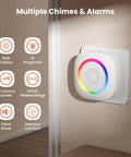 Wireless Motion Sensor Door Chime With 61 Melodies And 120dB Max Volume PIR Entry Alert With 5S Detection Interval 5 Volume Levels RGB Light Indicator Easy Install For Home Office Store Elderly And Visitors mounted on wall