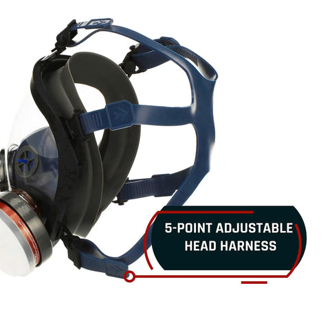 Smoke Black Full Face Respirator With Dual Activated Charcoal Filtration Anti Fog Eye Shield Heavy Duty Mask 5-point harness