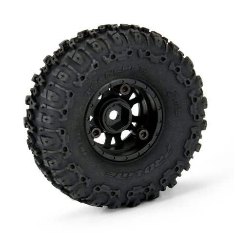Trencher Front And Rear 1 To 24 Scale RC Tire Set With 2.25 Inch Tall Bead-Loc Black Impulse 4 Wheels, Tough-As-Nails Sidewalls