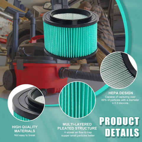 Heavy Duty Cartridge Wet Dry Vacuum Filter For 3 To 4 Gallon General Purpose Vacs Replace 9 17810 2 Pack With HEPA Design