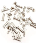 Kickass Chicago Screw Bindings Assortment Kit For Leather Crafting And Bookbinding Projects, silver metal screws with flat heads.