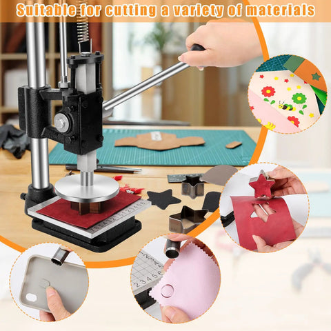 Multi Function Leather Hole Puncher Hand Press Tool for DIY crafting leather cutting, embossing, rivet and snap button installation.