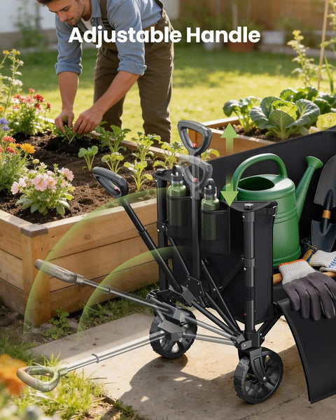 Heavy Duty Foldable Wagon Cart With Wheels, 120L Capacity, 220 Lbs Load, Collapsible Utility Wagon used for gardening