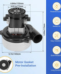 Beefed Up 119992-00 Vacuum Motor for Beam Lamb Central Vacuum, 5.7 inch, with tangential bypass and gasket, dimensions displayed