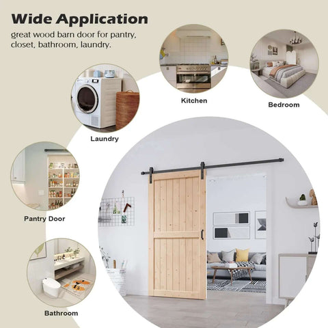 42 Inch By 84 Inch Sliding Barn Door Solid Spruce Slab Interior Door installed in living room with laundry, pantry applications
