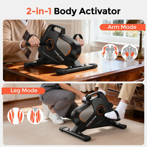 2-in-1 Body Activator showing Under Desk Bike With 16 Level Magnetic Resistance And Bluetooth App for arm and leg workouts