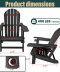 Product dimensions of All Weather HDPE Adirondack Chair With Built In Cup Holder Tool Free No Screws Needed No Hassle Easy To Take Apart For Storage Wood Grain Slatted Look Snap Fit Design For Quick Assembly Classic Black Outdoor Patio Chair