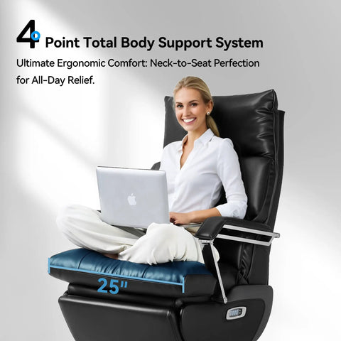 Person sitting on Dual Motor Electric Office Chair With Footrest For Home Office, Boss Level Comfort, Wide Ergonomic Leather Seat