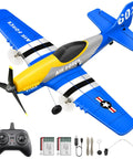 P-51D Mustang 3 Channel RC Plane With Ready To Fly Setup, 2.4GHz Remote Control, visible accessories and parts