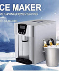Top Tier 9.5 KG Automatic Stainless Steel Ice Cube Maker Machine Countertop with ice bucket and bottles.