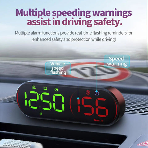 Top Shelf Head Up Display For Rivian R2 2026 Digital Speedometer Projector showing speed warning alerts on a dashboard.