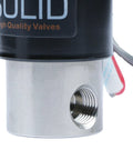 Close-up of One Quarter Inch Stainless Steel Electric Solenoid Valve 24VAC Normally Closed Viton Seals, showing threaded port