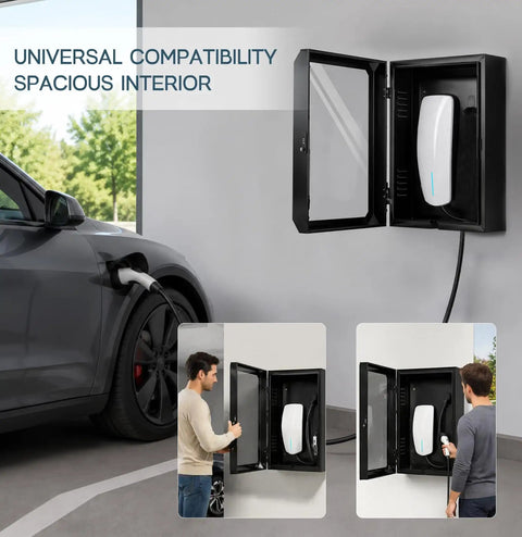 Wall Mounted EV Charger Protection Box Drip Proof Charging Case Universal Tesla Fit with spacious interior and dual doors.