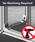 Rock Solid Aluminum Inside Corner Bracket For T Slot Extrusion showing no machining needed assembly with clear anodized finish.