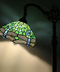 Stained Glass Tiffany Floor Lamp With Arched Gooseneck Adjustable Angle Reading Light In Green Dragonfly Glass