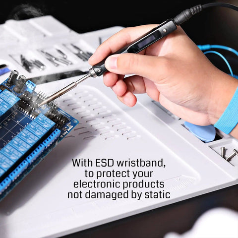 Hand soldering on Pro Grade Silicone Soldering Mat With Heat Resistance Up To 932 Fahrenheit Large 20 By 14 Inch Magnetic Anti Static