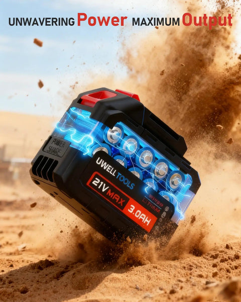 3.0Ah battery for Beast Cordless Leaf Blower With 350000 RPM Turbo Motor, shown in desert setting with focus on power output.