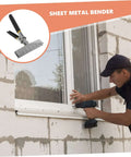Man using DIY Sheet Metal Seamer Kit with manual double handle seamer, duckbill pliers, ABS edge press for metal bending on window frame