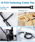 10 PCS self adhesive cable clips and wire management system for desks and screens, displayed organizing cords on desk and screens.