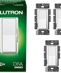 Buttery Smooth LED Dimmer Switch With Sleek Paddle Design For Single Pole And Three Way Installations shown in box with three units.